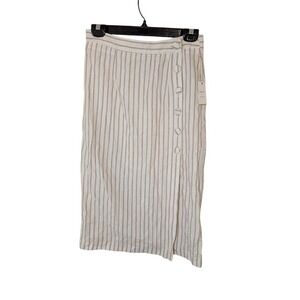 Forever 21 Contemporary Linen/Cotton Striped Midi Skirt with Buttons Size M